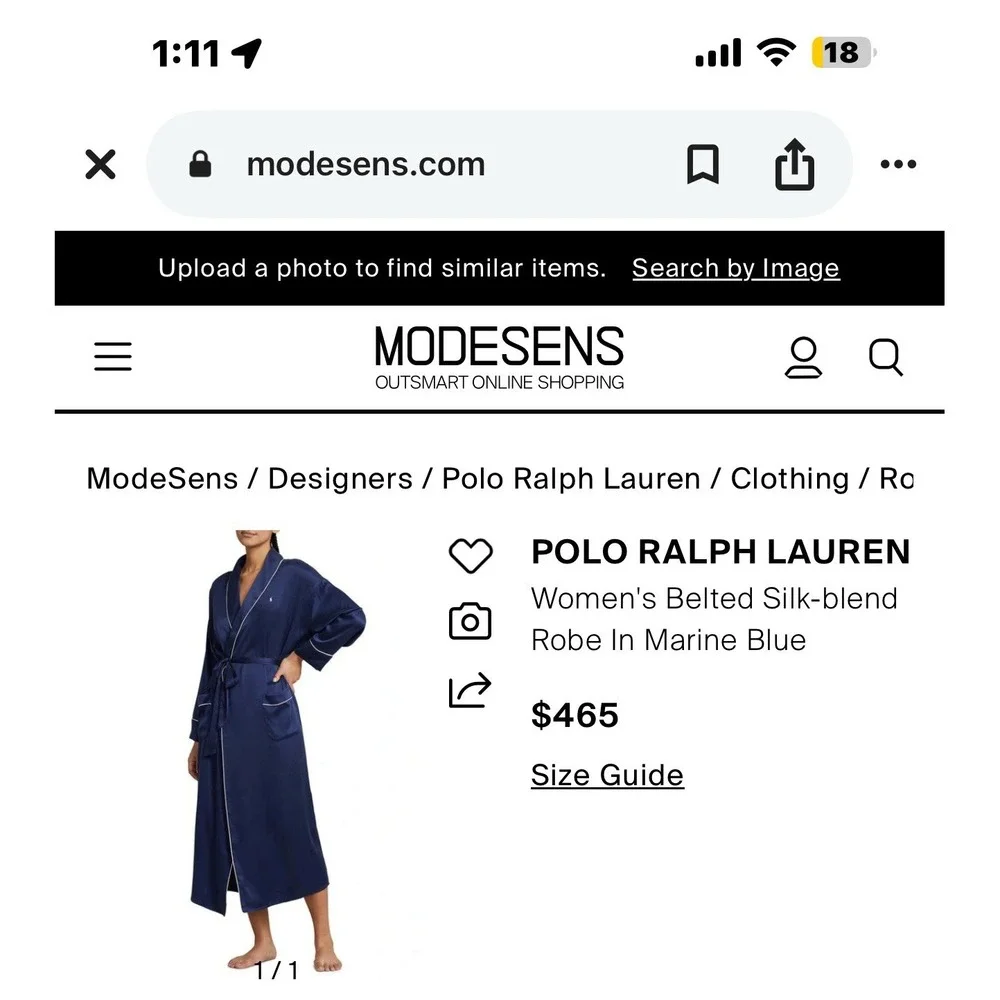 Polo Ralph Lauren XS Stretch Silk Heritage Navy Belted Women's Long Robe(No Belt